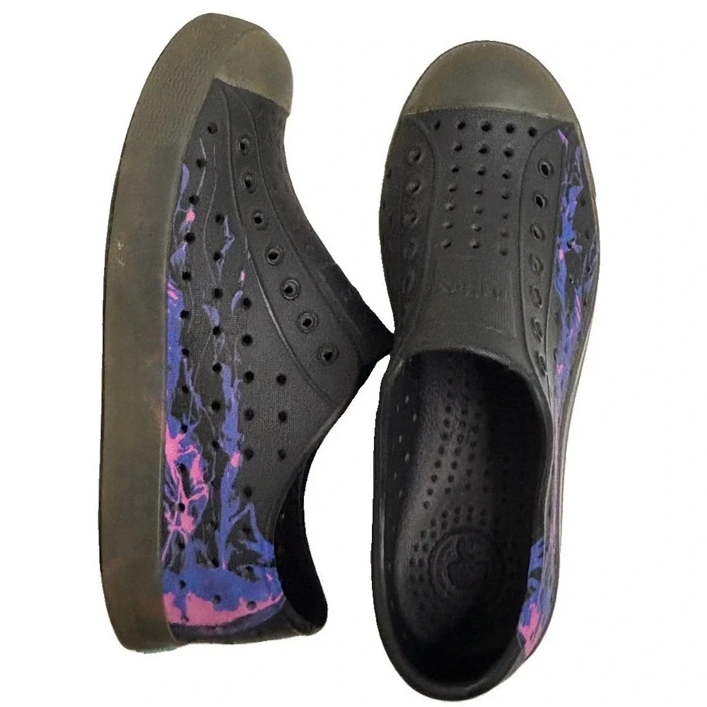 Native Jefferson Black Purple Pink Graphic Boys 2 J2 Slip-on Water Outdoors Shoe